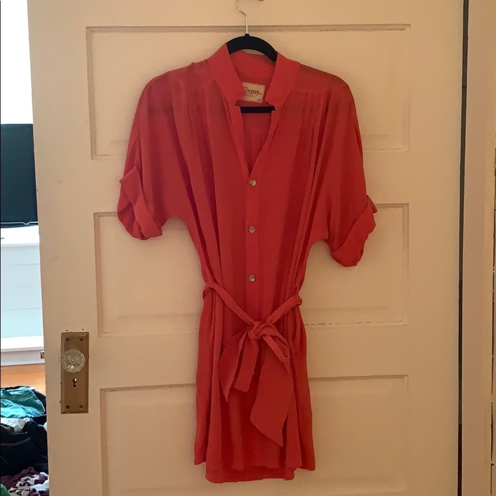 Pink tie shirt dress